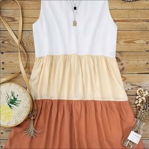 V-Neck Color Block Tiered Dress